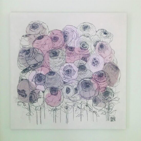 PASSION PIVOINES  120x120 cm Acrylique et fusain  sur toile VENDU